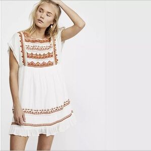 FREE PEOPLE Sunrise Wanderer Boho Mini Dress Ivory Sundress Women’s Large